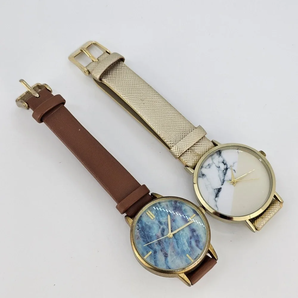 2X‎ Minimalist Women Watches 34-36MM Multicolor Dial Leather Bands NEW Battery